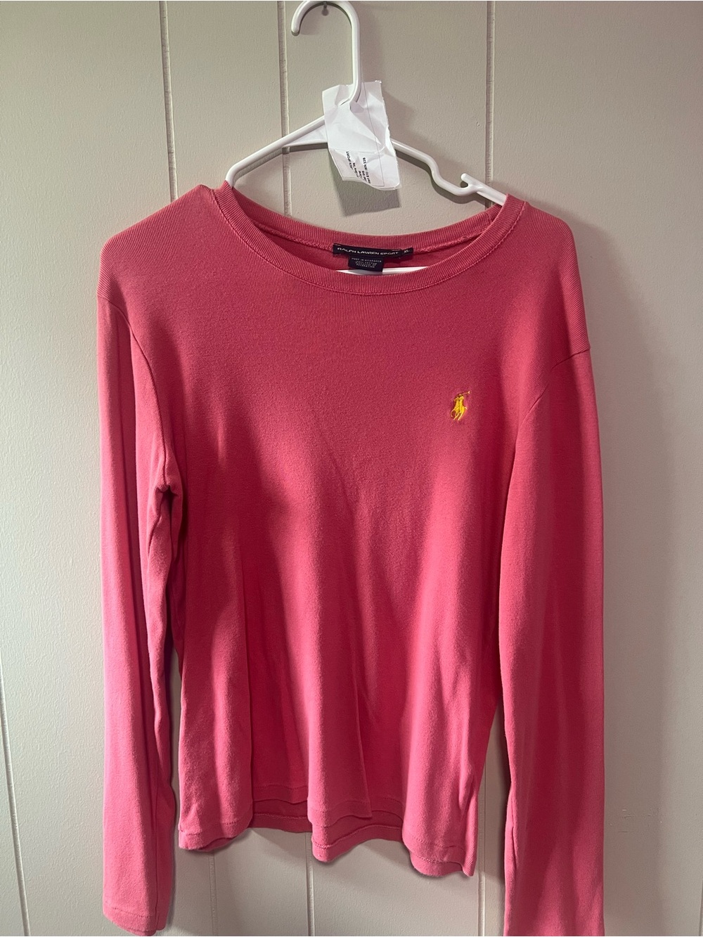Polo by Ralph Lauren Pink Long-Sleeve Crewneck Sweater with Yellow Pony